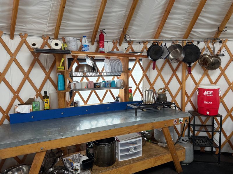 Kitchen area inside the Alpine Yurt