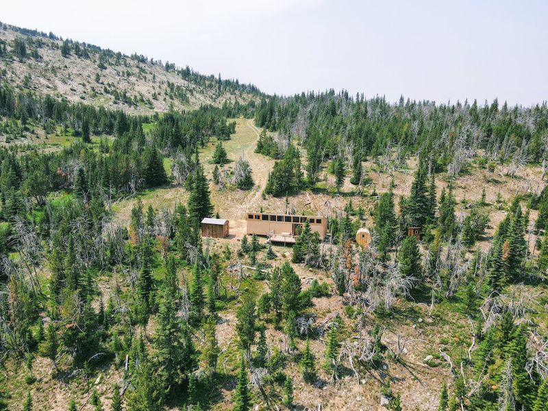 Summer aerial view of the Big Belt Hut